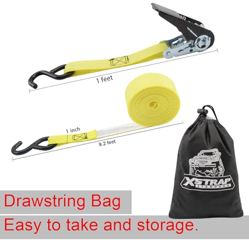 XSTRAP STANDARD Ratchet Tie Down Straps - 8PK - 1\'\' x 10 ft - 900 LB Break Strength Cargo Straps for Moving Appliances, Lawn Equipment, Motorcycle Yellow - Thumbnail 2