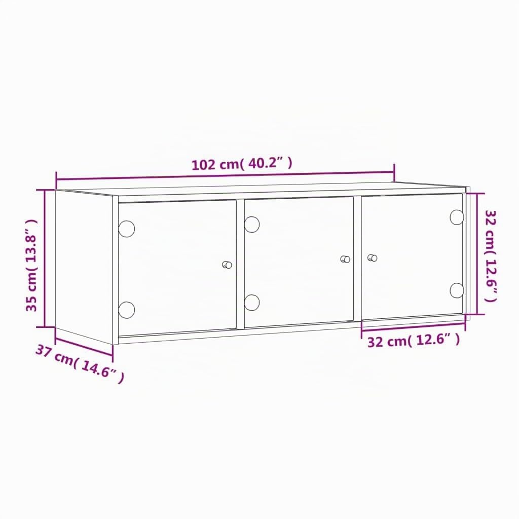 vidaXL Mueble de Pared Puertas de Vidrio Gris hormigón 102x37x35 cm