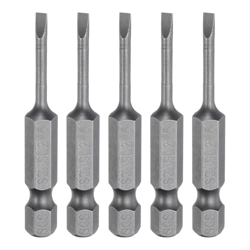 sourcing map 5pcs SL2.5 Magnetic Slotted Screwdriver Bits 2.5mm S2 Steel Flat Head Screwdriver Bit 1/4 Hex Shank Industrial Grade Screw Driver Drill Bits 50mm (2) Long for Screws