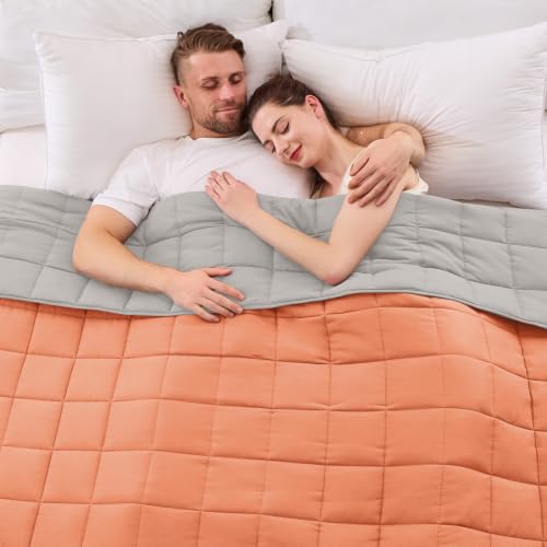 Image of King Size Weighted Blanket for Adults (25 lbs, 80 inch x 87 inch, Orange) Cooling Heavy Blanket for Sleeping Perfect for 240-260 lbs, Breathable Blanket for Adults & Couple All Season, Machine Washable