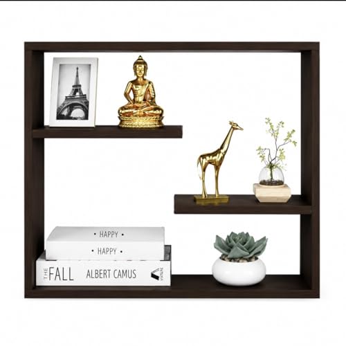 Image of Wooden Floating Shelf Wall Mount for Bedroom - Engineered Wood Display Rack for Living Room, & Office - Modern Wall Storage Shelf for Decor, Plants & Showpieces (Dark Brown, 50 x 20 x 53 cm)