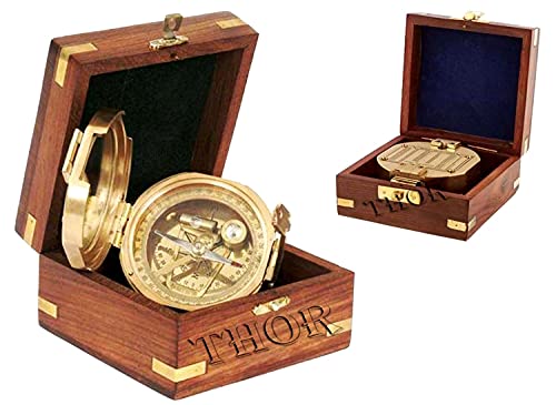 Brújula de latón natural con caja de madera miniatura 5