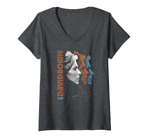 Image of Women's David Bowie - Low V-Neck T-Shirt, Dark Heather Grey, Large