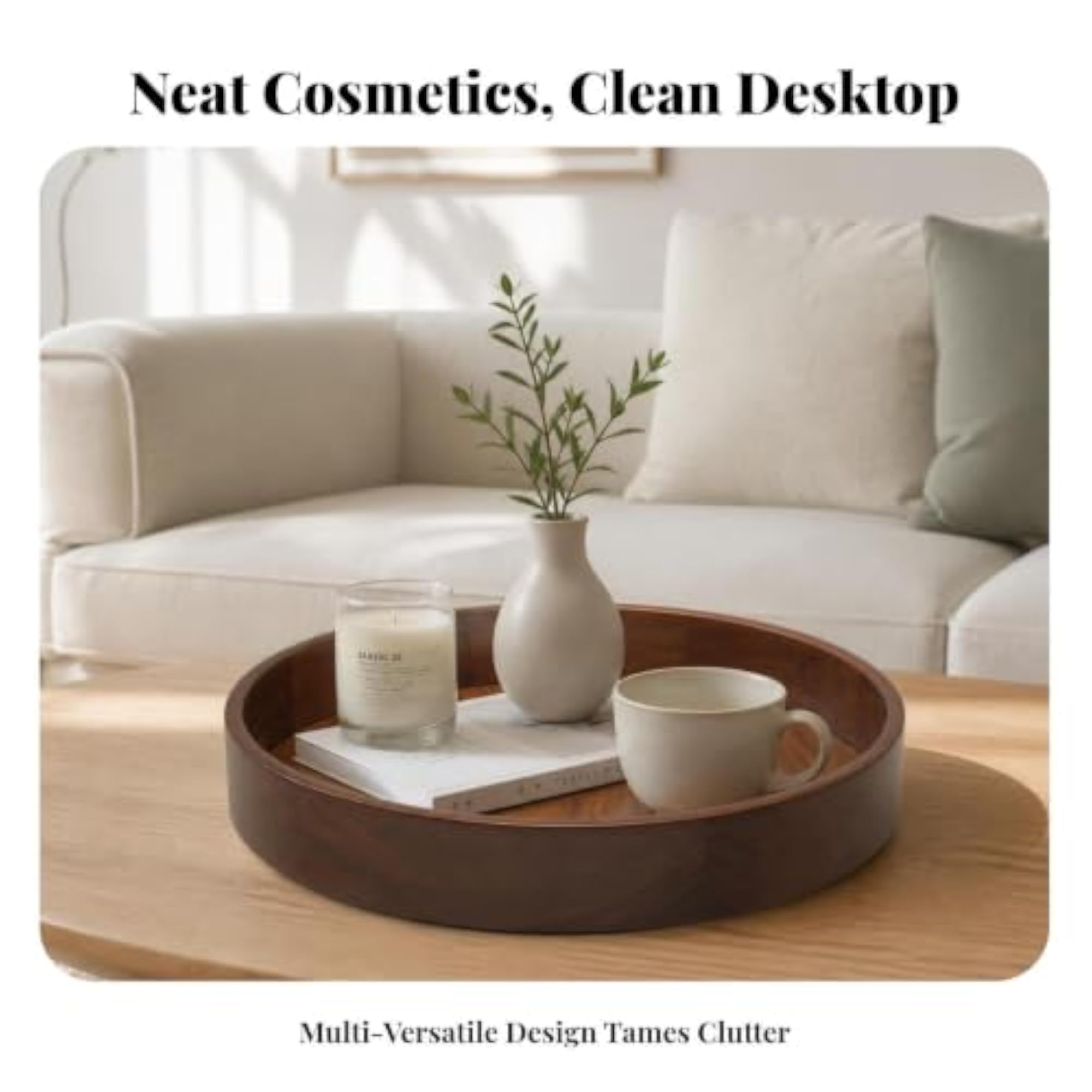 Rotating Wooden Cosmetics Tray, Hazelnut Brown