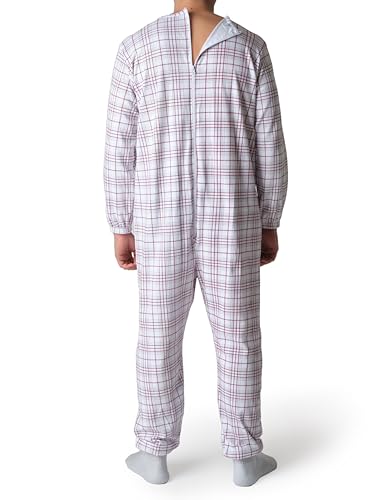 Pijama sanitario para hombre de invierno mono para ancianos con cremallera trasera escocés 4