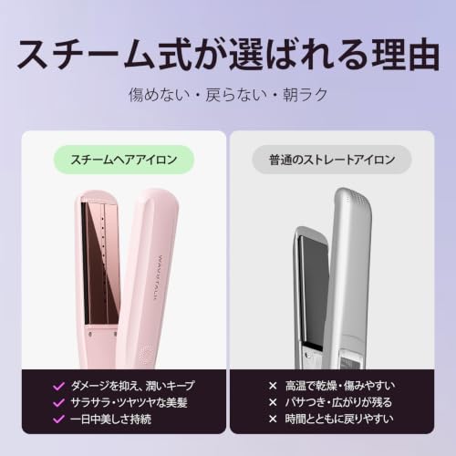 Wavytalk スチームヘアアイロン スチームで髪へのダメージを軽減しながら髪を潤す 時短ストレート 24時間持続 ツヤのある髪に 1.38インチ ナノチタンストレートアイロン 海外対応