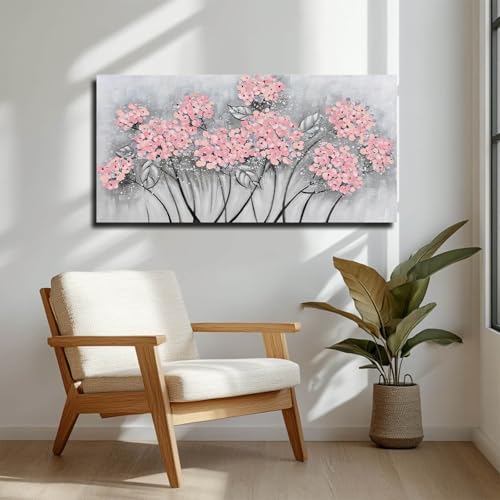 SOUGUAN Flower Wall Decor/Living Room Decorations/Pink Modern Artwork/Hand Painted Botanical Paintings for Bedroom Kitchen Home Office 20"x 40" by SOUGUAN - Used condition - Image 2