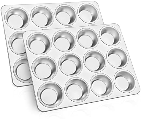 TeamFar 12-Cup Muffin Pan, Stainless Steel Cupcake Pans Muffin Tin Set for Oven Baking Mini Brownies Quiches Tarts, Non Toxic & Regular Size, Dishwasher Safe – Set of 2 - Thumbnail 3