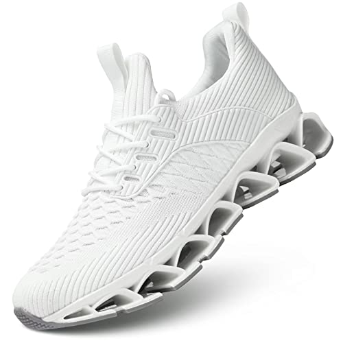 Herren Turnschuhe Blade Running Walking Schuhe Mesh Atmungsaktiv Sport Mode Sneakers Gym Tennis Casual Zapatos, weiß, 43.5 EU