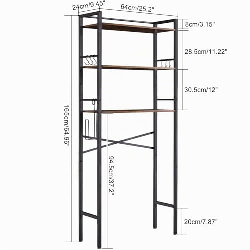 Miniatura 3 de Ymyny Estantería De Inodoro, Estantería Para Baño De 3 Niveles Con Soporte Para Papel Higiénico, Estante De Baño, Estante De Almacenamiento, Ahorro De Espacio, 64 24 165cm Marrón Rústico Hbr005h