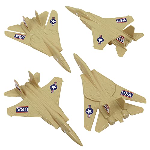 TimMee Plastic Army Men Combat Fighter Jets - 4pc Tan Airplanes Made in USA