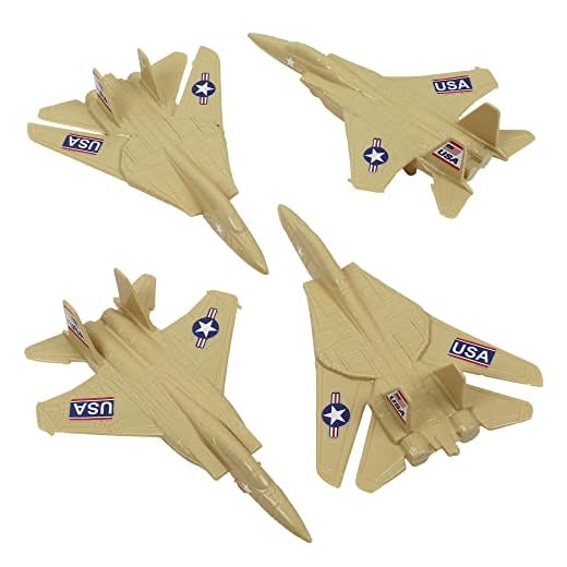 TimMee Plastic Army Men Combat Fighter Jets - 4pc Tan Airplanes Made in USA