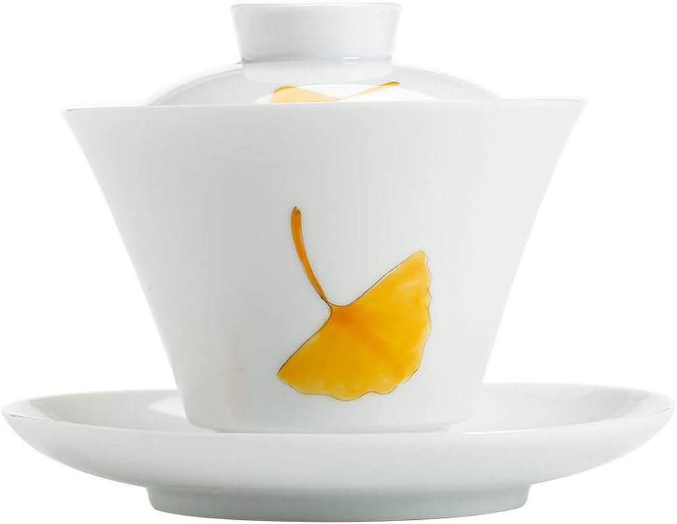 150ml Hand Painted Ginkgo Leaf Pattern Gaiwan Ceramic Bowl Kung Fu Tea Set Tureen