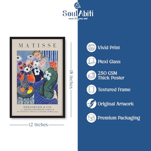 Image of SoulAbiti Woman with a Flower - 1921 & Still Life with Lemons - 1943 Framed Wall Art Print Set of 2 12x18 inch Black Frame Plexi-Glass Famous Painting Art Prints Home Living Room Bedroom Office Decor
