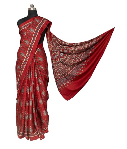 Ethnics of Kutch red ajrakh print silk saree – image 3