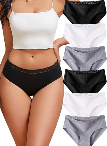 Image of READY TO LOVE Cotton Underwear for Women 6Pack Sexy Bikini Panties Clothing | Lace Waistband,Full Coverage,Essentials Womens Lingerie Fashion Clothing,for Fitness Workout Vacation Travel Women Outfits