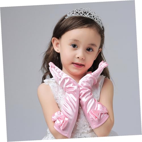 Guantes de satén para niña largos: complementos elásticos de disfraz con lazo 2