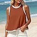 Lmdudan Color Block Tank Tops for Women Sleeveless Crew Neck Loose Fit Blouses Fashion Summer Vacation Tunic Shirts Coffee