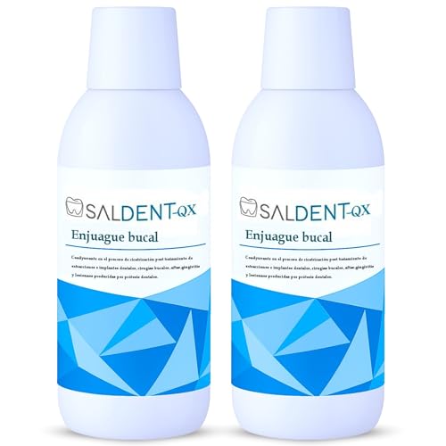 Saldent-QX Enjuague Bucal Sin Alcohol para Encías, Colutorio Postextracción e Implantes, Elimina el Mal Aliento, Previene Caries, Cicatrizante, Mouth Wash para Niños y Adultos (Pack 2)