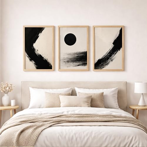 Image of TheMakerly Set of 3 Abstract Black White Wall Art Paintings for Living Room | Modern Minimalist Wall Decor | Neutral Contemporary Wall Paintings for Bedroom, Office, Hall & Home Decoration (13x19 Inches)