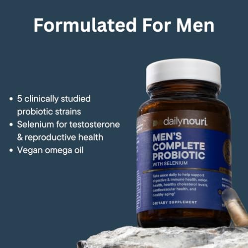 Image of Daily Nouri Probiotics for Men | Men's Vitality, Gut Microbiome & Colon Health Support | 5 Clinically Studied Strains + Selenium & Vegan Omega | 30-Day Supply (Pack of 2)