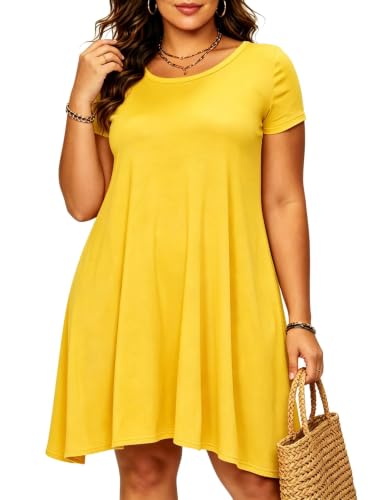 Image of Afibi Womens Short Sleeve Loose Pockets Dress Casual Swing T-Shirt Dresses