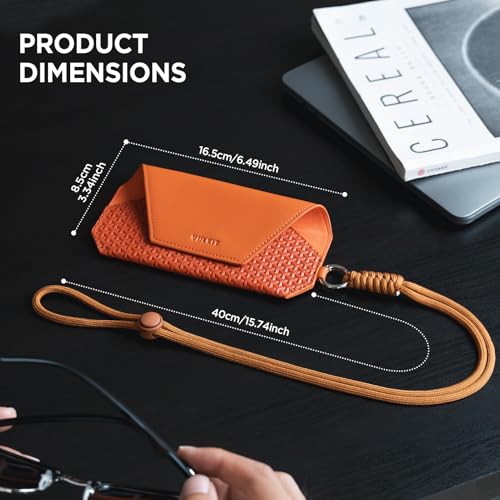 Image of VULKIT Portable Eye Glasses Case for Women & Men, Slim Sunglass Case, Unisex Eyeglass Case, with Adjustable Neck Lanyard
