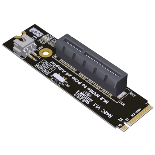 JMT ADT-R4 PCIe 4.0 M.2 Key-M to PCI-E X4 X16 Riser Adapter Card with SATA Power Cable Compatible with M.2 NVMe SSD 2260 2280 (R42C, to X4)