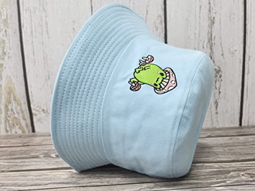 Frog With Mushroom Hat Cottagecore Embroidered Bucket Hats, Light Blue Summer Travel Unisex Embroidery Beach Sun Hat Outdoor Fisherman Cap #TOP3
