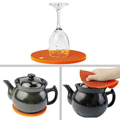 Image of Countertop Protector Heat Resistant Trivets for Hot Pots and Pans - Non-Slip Insulated Heat Pads for Kitchen Counter Orange Pack of 4