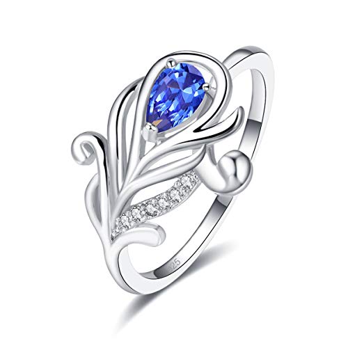 Emsione 925 Sterling Silver Plated Created Tanzanite Pear Cut CZ Flower Thin Eternity Anniversary Wedding Engagement Band Ring Size 6