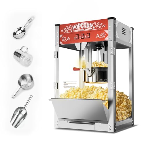 Image of 16 Oz Commercial Popcorn Machine, Large Countertop Popcorn Maker, 1440 W, Movie Theater Tabletop Pop Corn Machine with 3-Switch Control & Steel Frame Tempered Glass Doors, Red