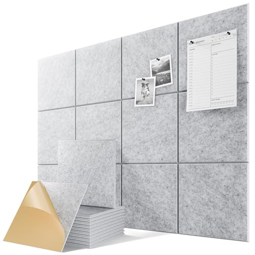 Image of 6-Pack Self-Adhesive Acoustic Panels, 12 inch X 12 inch X 0.4 inch High-Density Sound Proof Foam Panels for Walls, 36 inch x 24 inch Felt Bulletin Board, Soundproof Wall Panels for Home & Office (Sliver Gray)