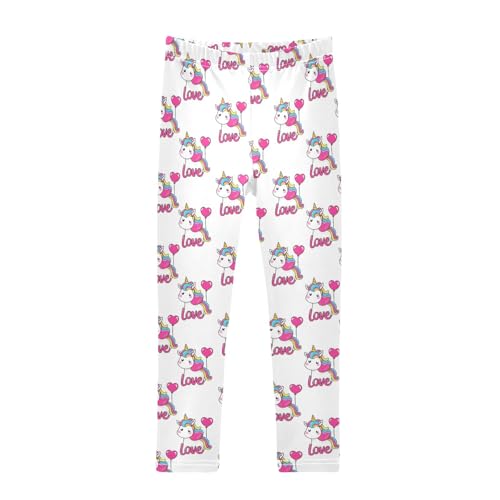 Unicorn Love Balloon Pattern Girls Leggings Soft Comfortable Athletic Leggings Dancing Pants for 4-10 Years