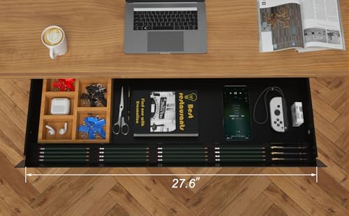 Gaxomo Large Under Desk Mounted Sliding Drawer with Bamboo Tray and 60 Degree Tilt Panel to Pull Out, 30'' Long & 13'' deep Large Storage Organizer for Sit Stand Workstation by Gaxomo - Image 3