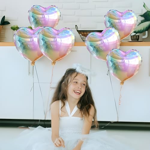 Image of Silver Glitter Heart Ballloons,18 Inch Bright Foil Love Heart Shaped Balloons 6Pcs Silver love balloon for Baby Shower Birthday Party Wedding Engagement Valentines Day Decorations