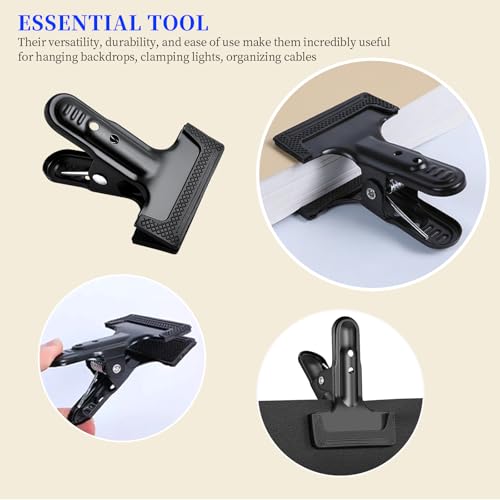 Image of 4 Pack 4-1 /4 inch Heavy Duty Spring Clamps Clips, Black Metal Rubber Hinge Clip File Clamps for Photography Background Stands, Home Improvement Projects (2.17 inch Opening)