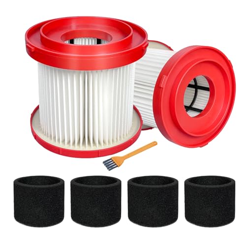 2 Pack 49-90-1900 HEPA Filter Compatible with Milwaukee Cordless M18 Vacuum 0780-20 0880-20 with 4 Foam Sleeve Filters & 1 Brush