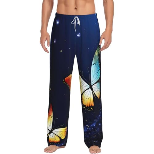 Pantalon de pyjama homme micropolaire chaud imprimé papillon avec poches latérales