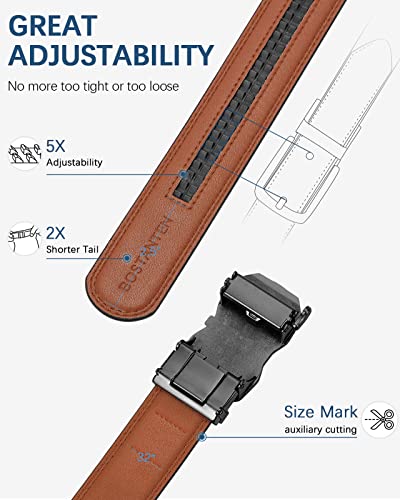Image of BOSTANTEN Ratchet Belts for Men Leather Trim to Fit 1 3 /8 inch Gift Boxed