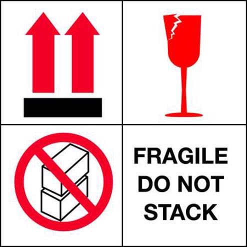 TapeCase "Fragile 4 Square" Label - 500 per Pack (1 Pack)