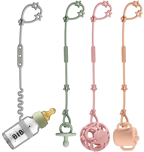 Image of Toy Safety Straps, Silicone Sippy Cup Leash for Baby, Adjustable Stretchable Sippy Cup Straps, Sippy Bottles or Pacifier to Stroller, Highchair, Car Seat, Hanging Basket (C-Multi 4Pack)