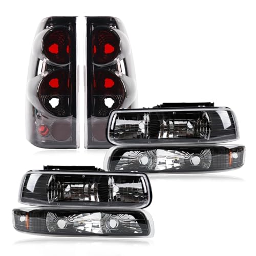 LOVELYNOV Headlights Tail Lights Kit Compatible with 1999-2002 Chevy Silverado 1500 2500 3500 Black Head light Rear Taillights Assembly