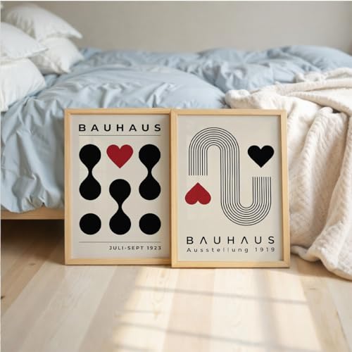 Image of Suneree Bauhaus Wall Art Set of 2 Framed Paintings | Geometric Abstract Modern Art Poster Black Red | Living Room Office Contemporary Home Decor (Art 3, 10x13 Inches)