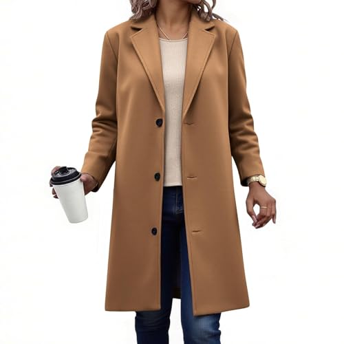 Abrigos de invierno para mujer, chaqueta de mezcla de lana de un solo botonadura, casual, cuello de solapa, botón, elegante, chaqueta cortavientos para mujer, tops de manga larga, abrigo de longitud