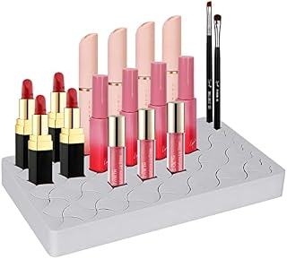 Unaone Silicone Makeup Brush Holder 28+8 Slots Multipurpose Beauty Tool Organizer Make Up Brush Storage Stand for Lipstick, Essential Oil Bottle, Makeup Brushes,Drill Pens (Grey)