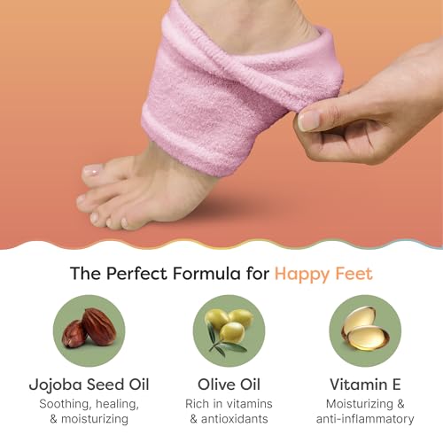 ZenToes Moisturizing Socks for Cracked Heel Treatment, Vitamin E, Olive Oil and Jojoba Oil Infused Heel Socks, Spa , (Fuzzy Pink, Regular)