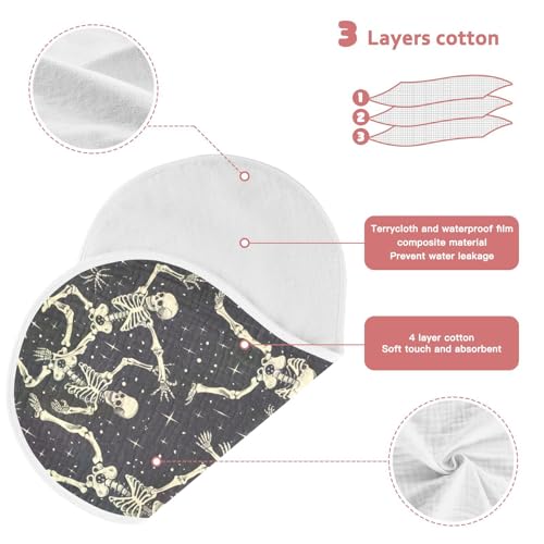 Cartoon Spooky Skeleton Muslin Baby Burp Cloths - Super Absorbent and Soft Burping Rags - Cotton Burp Clothes Set for Boys and Girls, 4 Pack3