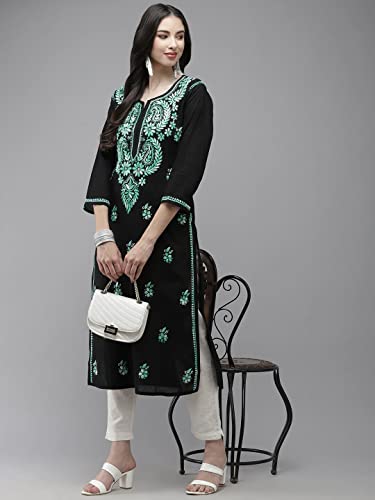 Image of Ada Hand Embroidered Lucknowi Chikankari Cotton Kurta Kurti for Women A411191