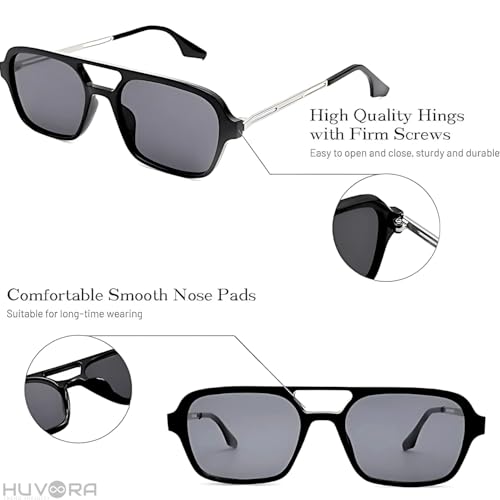 Image of Retro Flat Square 70's Aviator Double Bridge Metal Sunglasses for Men Women | Anti Blue UV Protection Zero Power Stylish Computer Night Driving Glasses | Trendy Branded Goggles